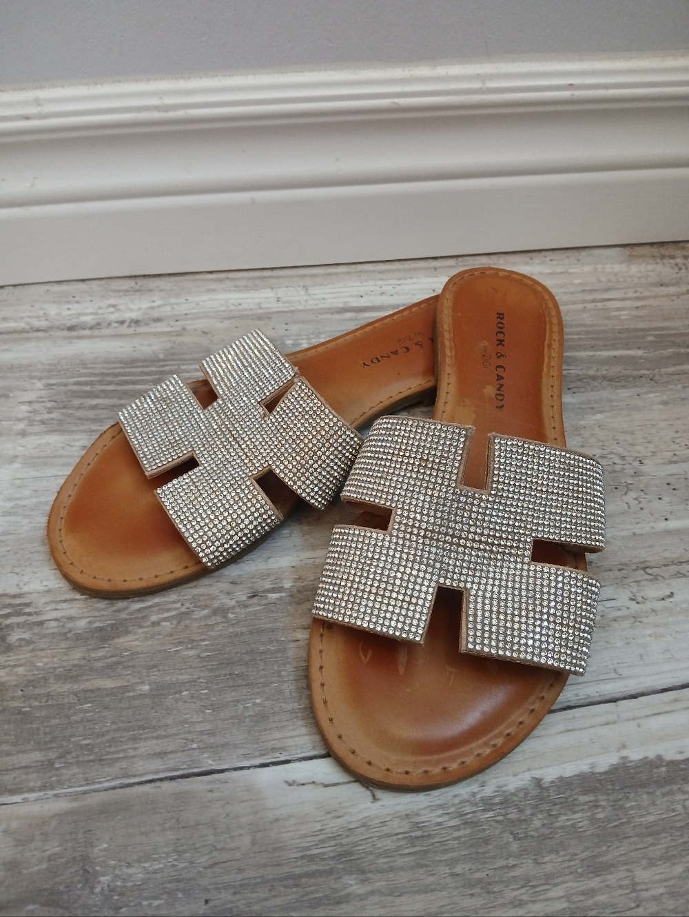 Rock & Candy by Zigi Rhinestone Slide Sandals Size 7.5 Bling